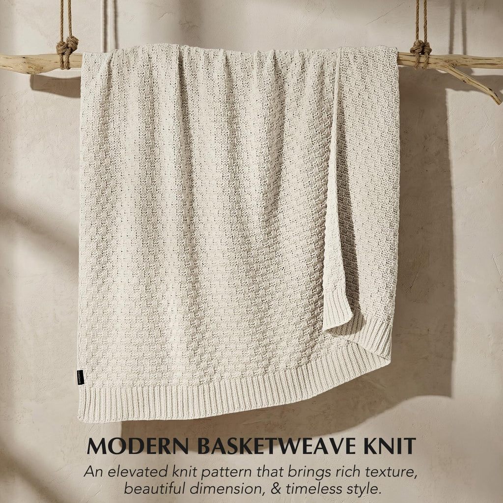 Chunky Chenille Knit Throw Blanket, Birch, 50" x 60"