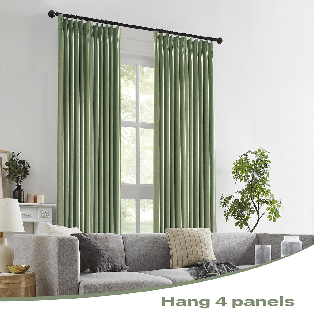 Luxury Blackout Curtains (Set of 2 Panels) Taupe, Pinch Pleated Linen Blend Farmhouse 100% Blackout Thermal Insulated
