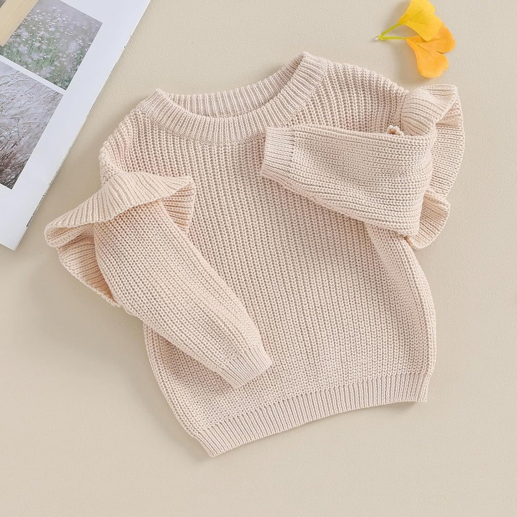 Baby Girl Winter Clothes Basic Plain Cute Ruffle Sweater Toddler Kids Pullover Long Sleeve Sweaters