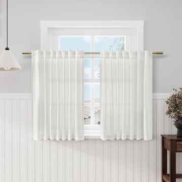 Off White Cafe Curtains 45 Inch Length Set 2 Panel Back Tab Pocket Semi Sheer Short Linen White Curtain Tiers for