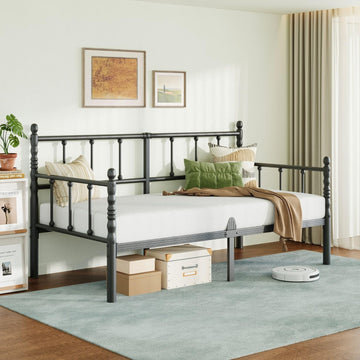 Day Bed Frame Twin Size with Heavy Duty Steel Slats, Metal Sofa Bed Bedroom, Black Vintage