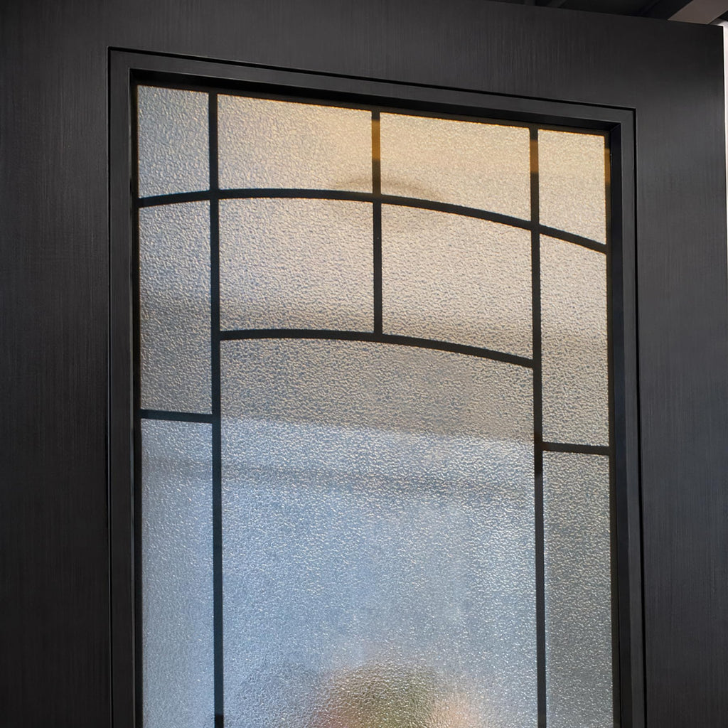 36" x 80" Black Fiberglass Exterior Door with Textured Glass Entry Door