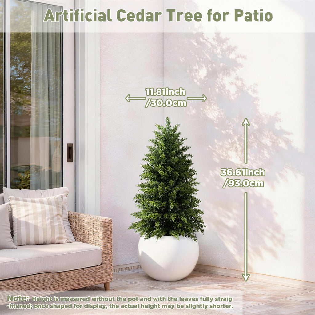 3ft Cedar Topiary Trees Artificial Outdoor, Set of 2 Realistic Faux Cedar Trees Planter, Indoor Outdoor Artificial