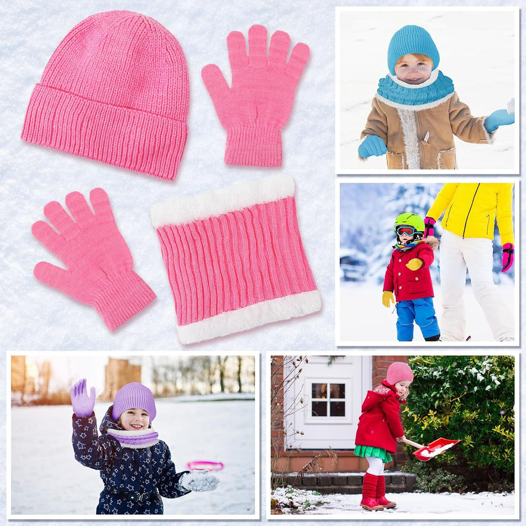 12 Pcs Kids Knitted Winter Hat Gloves Scarf Set for 5-8