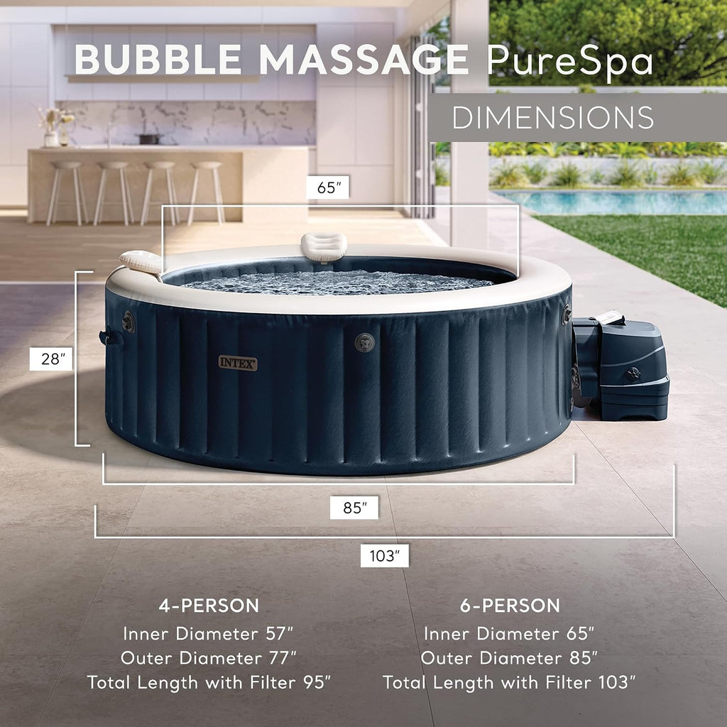 PureSpa 6 Person Inflatable Hot Tub with Energy-Efficient Spa Cover | 28431EH Bubble Massage: Saltwater System