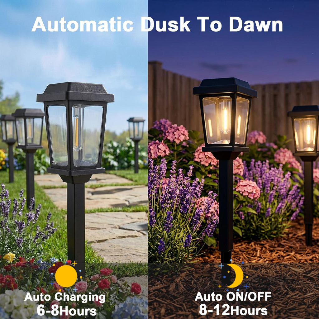12 Pack Solar Lights Outdoor, Modern Solar Pathway Lights Outdoor, Waterproof Auto On/Off Garden Lights for Yard