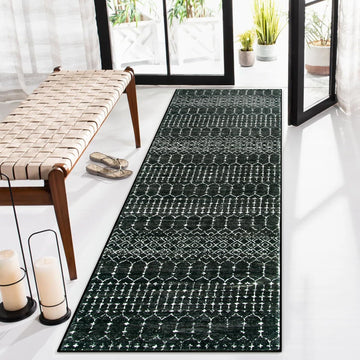 Moroccan Black Runner Rug Non-Slip, Kitchen Rug Runner Washable Non-Skid Hallway, Geometric Print Distressed
