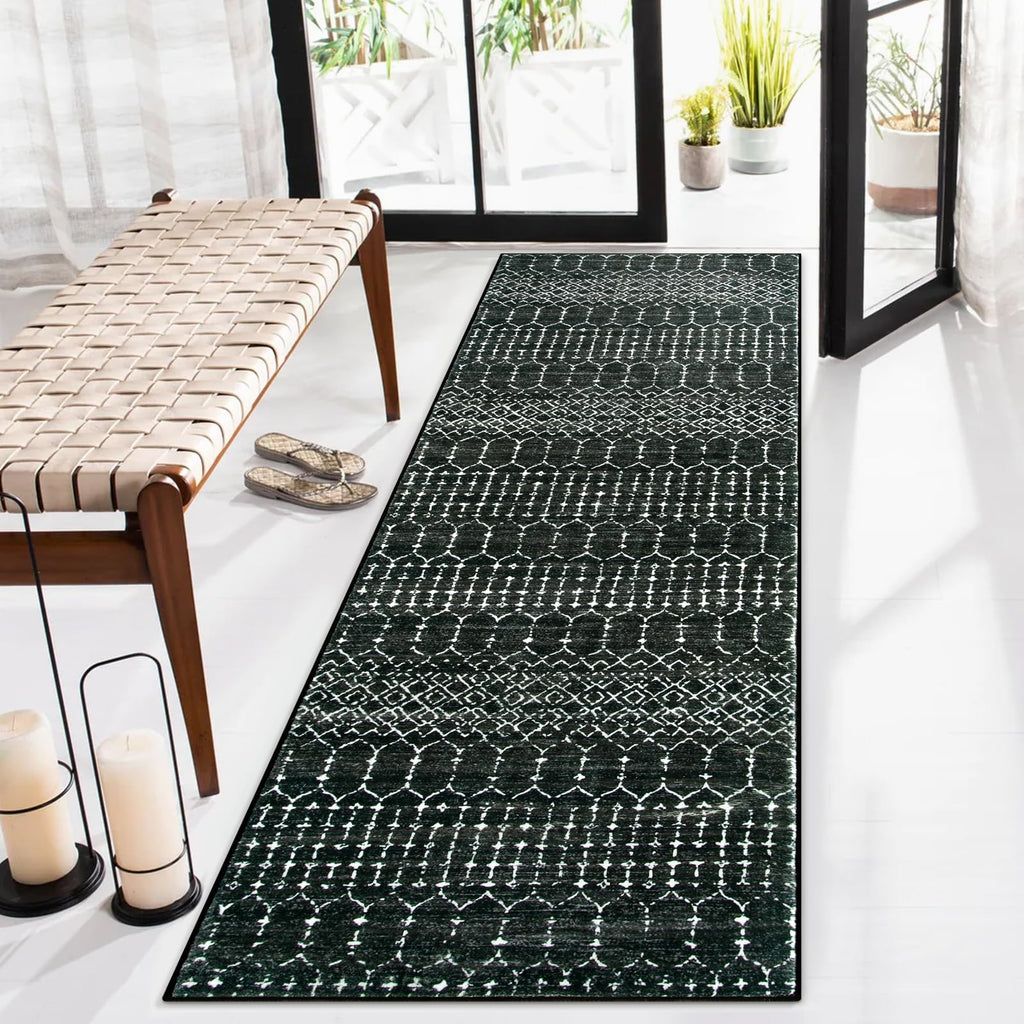Moroccan Runner Rugs, Long Kitchen Rugs Runner Washable Ultra-Thin Non Slip Carpet, Soft Modern Geometric Print