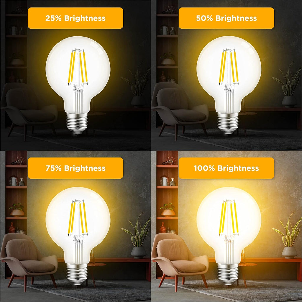 6W Edison LED Light Bulb - G25 Globe, 4-Pack, 3000K Warm, Dimmable Soft White (60W Equivalent) - E26/E27 Standard