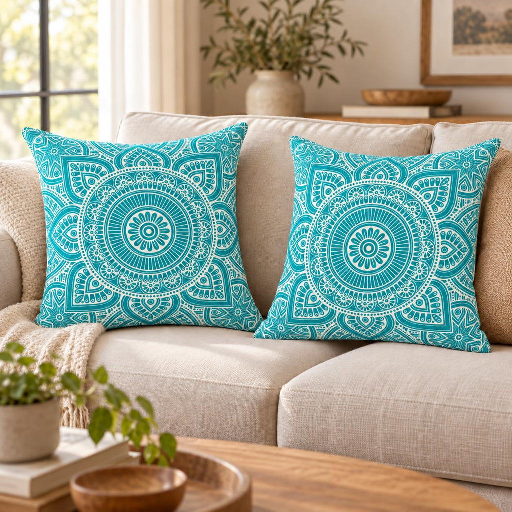 2-Pack Mandala Throw Pillow Covers (16" x 16" | Turquoise)