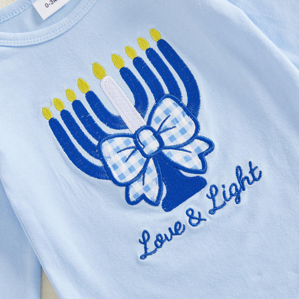 Hanukkah Baby Girl Outfit Romper Shorts Headband Socks 4Pcs Set (Blue, )