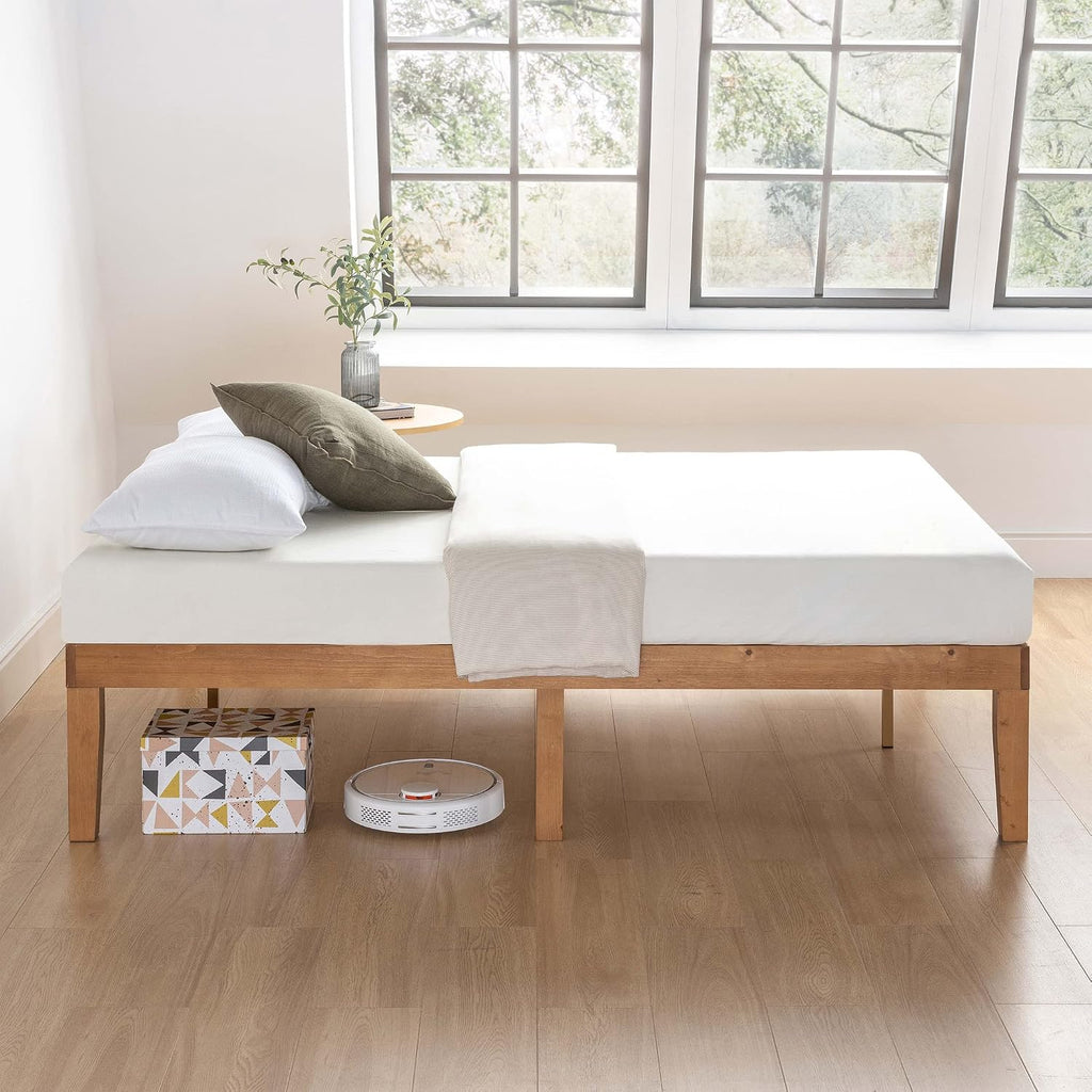 Naturalista Classic 16 Inch Solid Wood Platform Bed with Wooden Slats, Natural Pine, Full