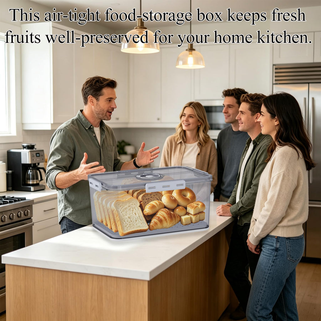 Large with Lid,Time Recording Airtight Bread Container Grey