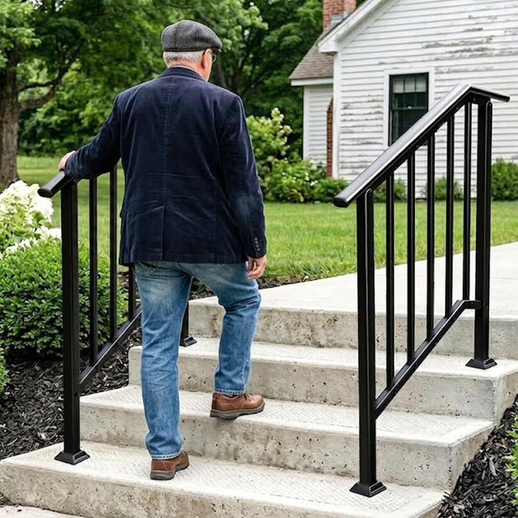 2 Pack 3 Step Handrails for Outdoor Steps, Wrought Iron Stair Railing Fits 2 or 3 Steps, Metal Hand Railing with