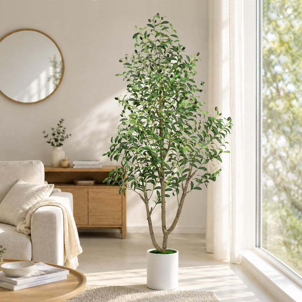 6 FT Tall Faux Olive Trees Artificial Indoor with Planter & Moss Realistic