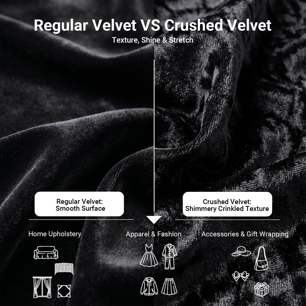 Crushed Velvet Fabric, 2 Way Stretch, 63 Inch x 4 Yards, Black