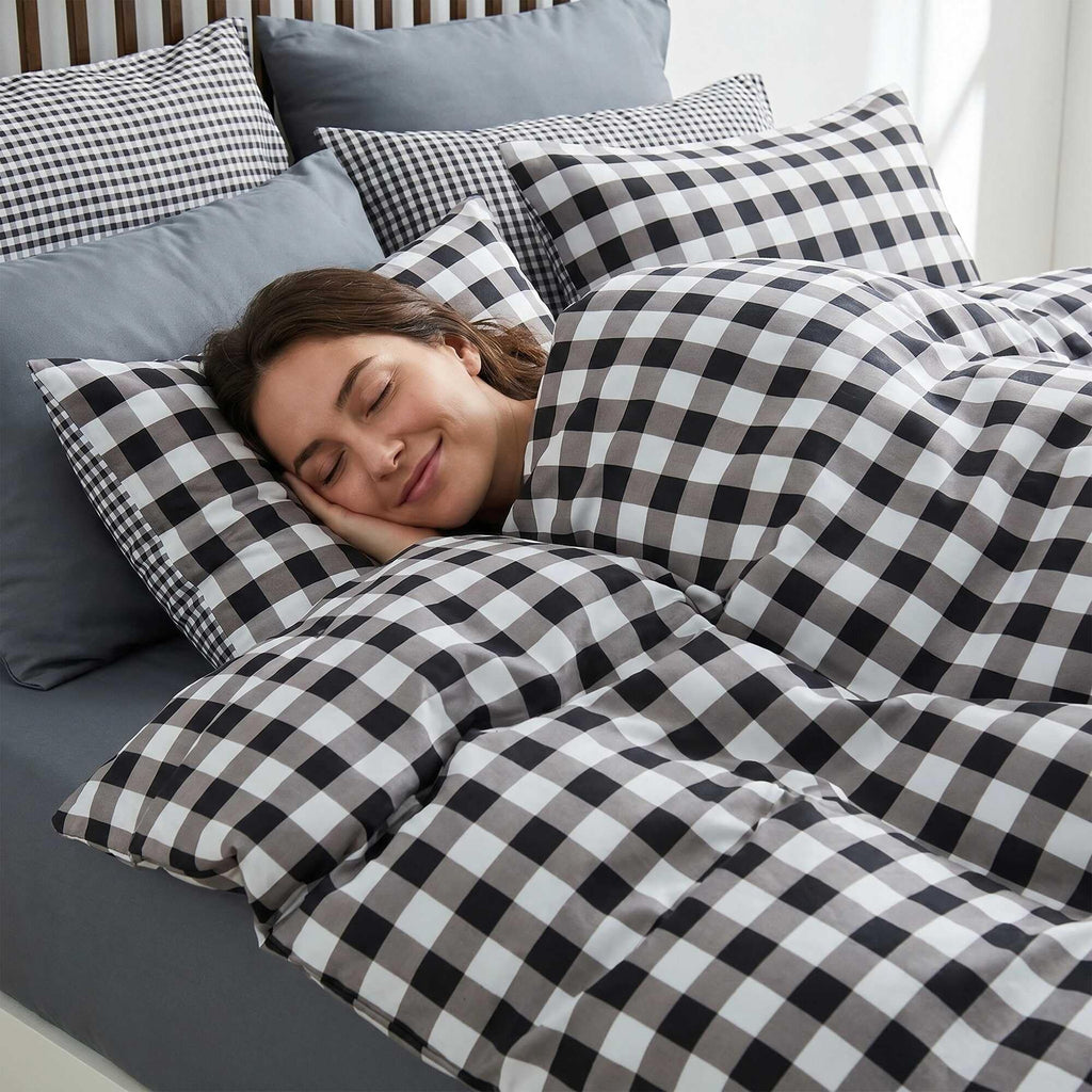 Gingham Comforter Set-Bed in A Bag 9 Pieces Bedding Set with Reversible Plaid Design, Warm & Cozy Bed Set