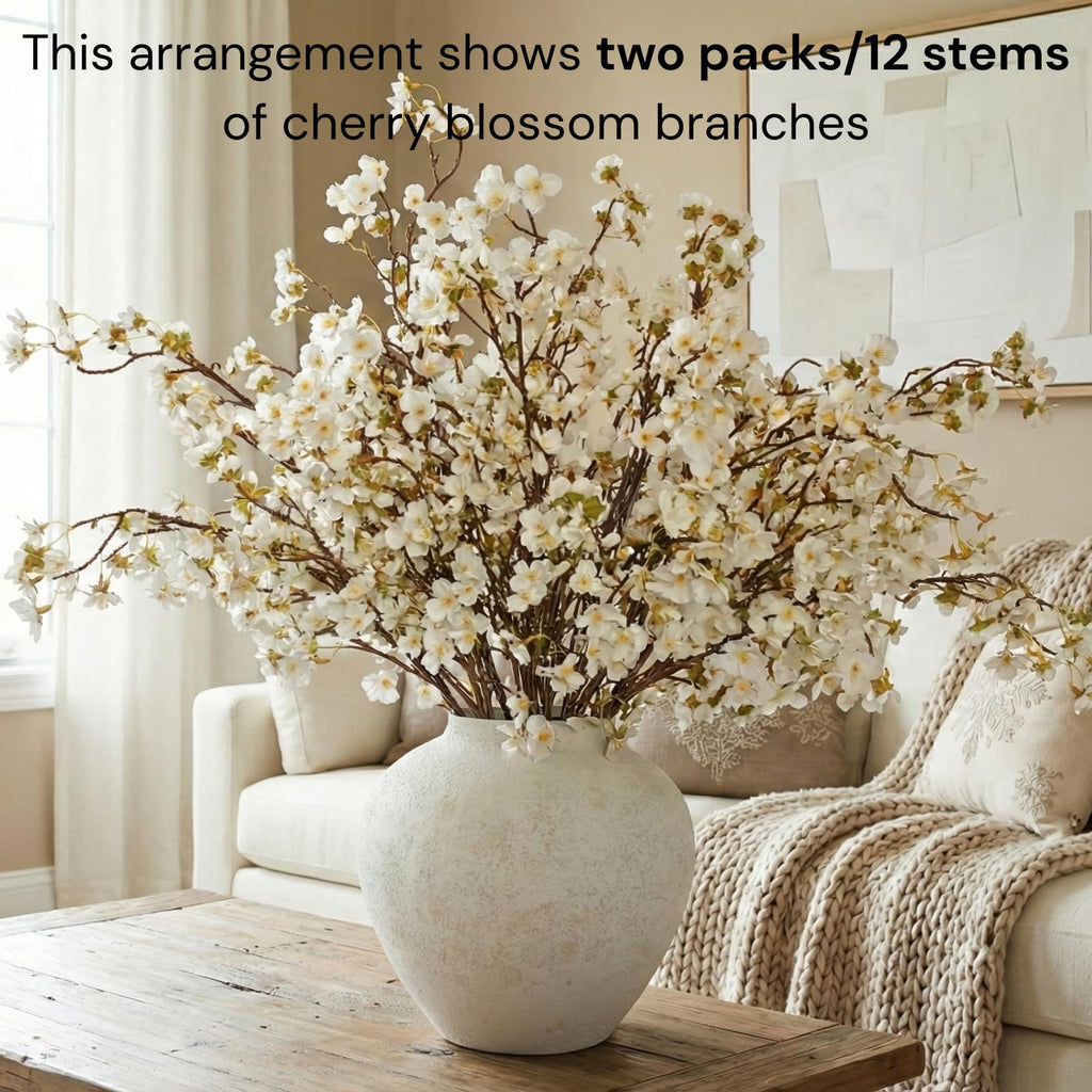 White Cherry Blossom Branches - 6 Pcs 33.5" Long Stem Artificial Flowers