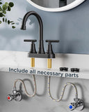Matte Black Bathroom Faucets, 4 Inch Centerset Bathroom Sink Faucet 2 or 3 Hole with Pop up Drain and cUPC Hose