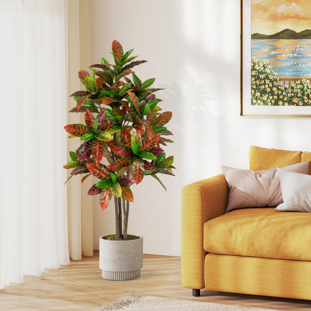 5 FT Tall Artificial Croton Palm Tree, 2 Pack Lush Faux Tree in Pot