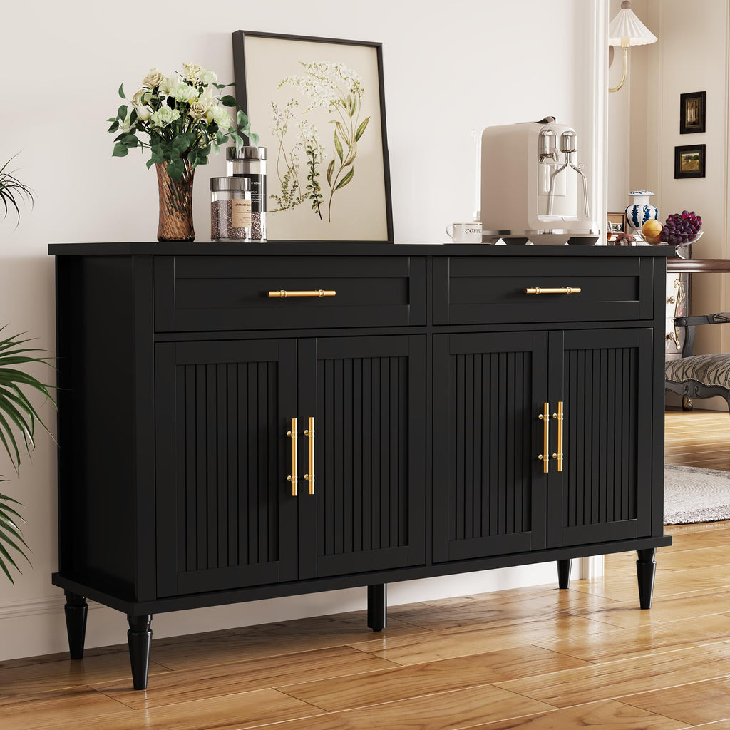 58 Inch Sideboard Buffet Cabinet with Storage, Fluted Buffet Storage Cabinet with 2 Drawers and 4 Doors, Modern