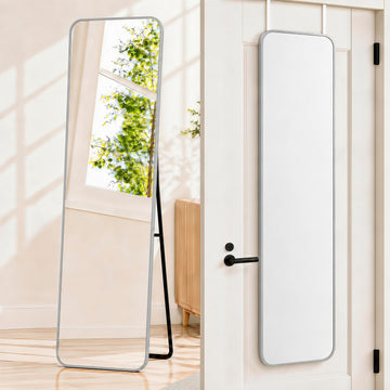 57x16" Full Length Mirror Floor Stand, Over the Door, Wall Mounted Silver