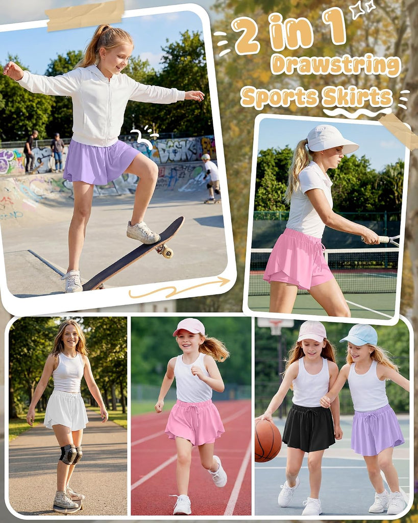 4 Pack Girls Athletic Butterfly Short Kids Flowy Skort
