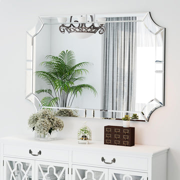 32"x47" Large Wall Mirror for Decor, Modern Rectangular Decorative Mirror with Beveled Glass Frame, Fireplace, Salon