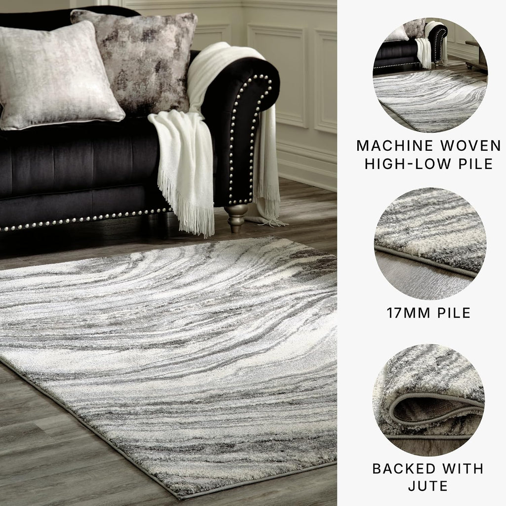 Wysdale Contemporary 8 x 10 High Pile Quartz Inspired Rug, Cream & Gray