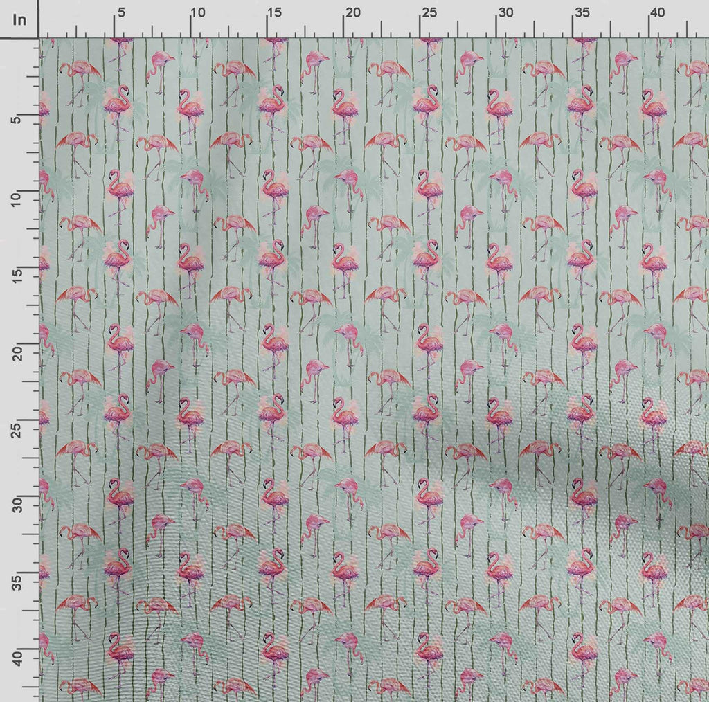 Pure Silk Fabric - Bird Pattern - Mint Green - 42" Wide Printed Silk by The Yard for High-End Fashion, Sarees