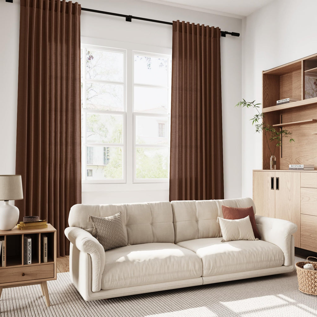 Mocha Brown Curtains 84 Inches Long Back Tab Linen Luxury Light Filtering Privacy Semi Sheer Curtain Farmhouse Decor