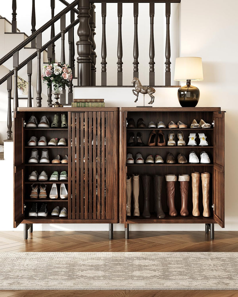 6-Tier Shoe Cabinet with Doors for Up to 24 Pairs, Large Wooden Shoe Storage Cabinet with Adjustable Shelves, Retro