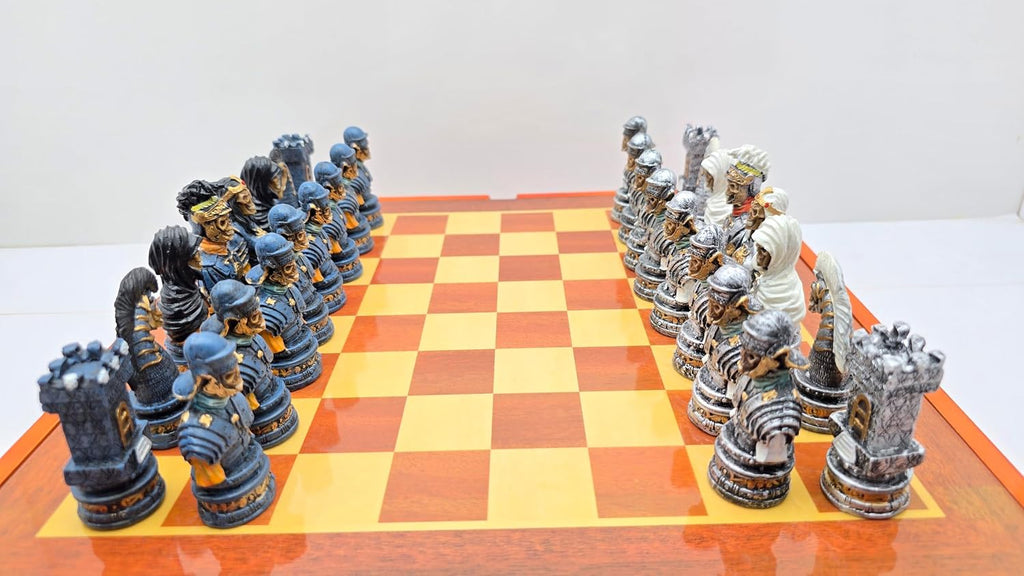Medieval Gothic Skeleton Knights Chess Set, Hand Painted Undead Skull Resin Chess Pieces with Wooden Drawer Storage