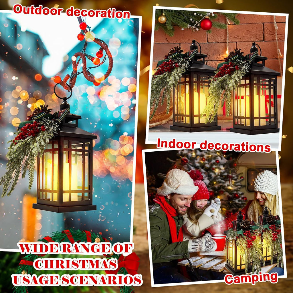3 Set 14 Inch Christmas Lantern with LED Flickering Flameless Candle