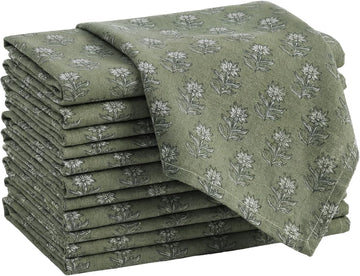 Set of 12 Floral Cloth Napkins Grey Green Linen Cloth Napkins Spring Flower Wildflowers Dinner Napkin 15 x 15 Inch
