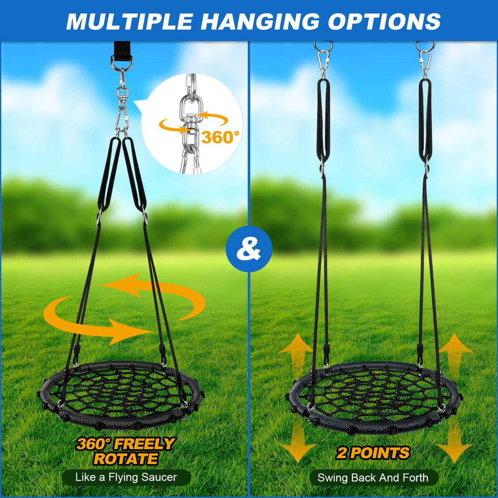 Spider Web Platform Swing, Outdoor Saucer Net Swings, 900D Oxford for Kids & Adults - Backyard Round Swing with Rope