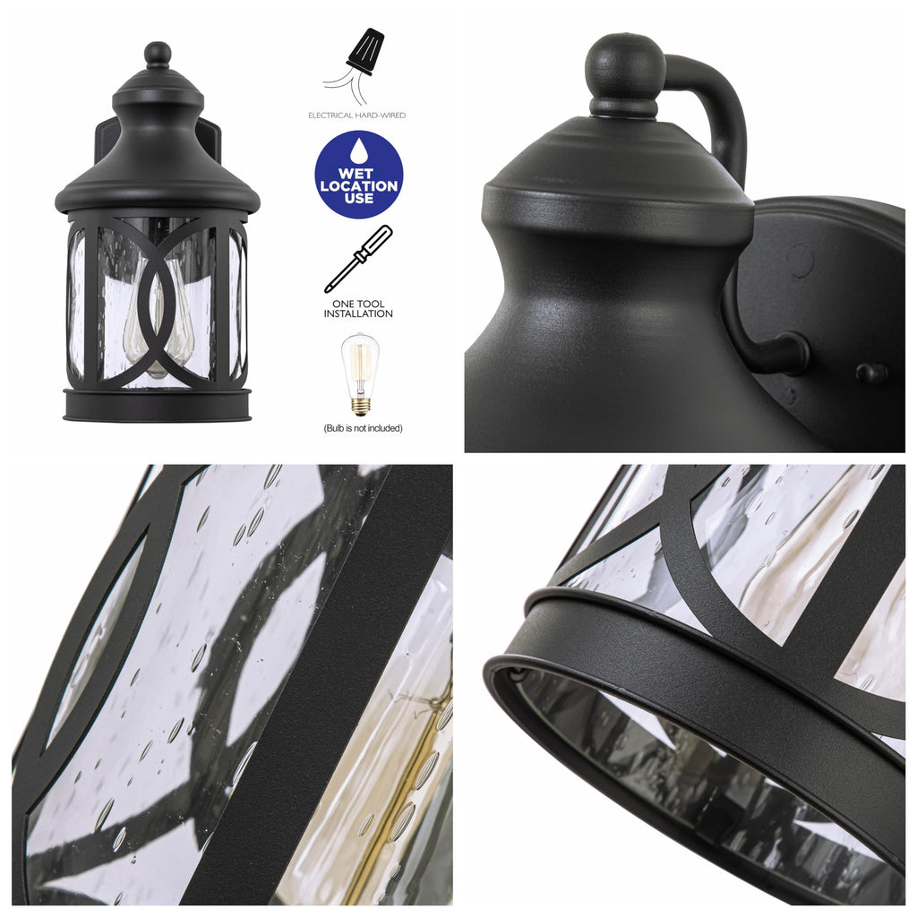 Outdoor Wall Sconce, Waterproof Exterior Light Fixture, Matte Black Porch Lantern Lights with Clear Glass Shade for
