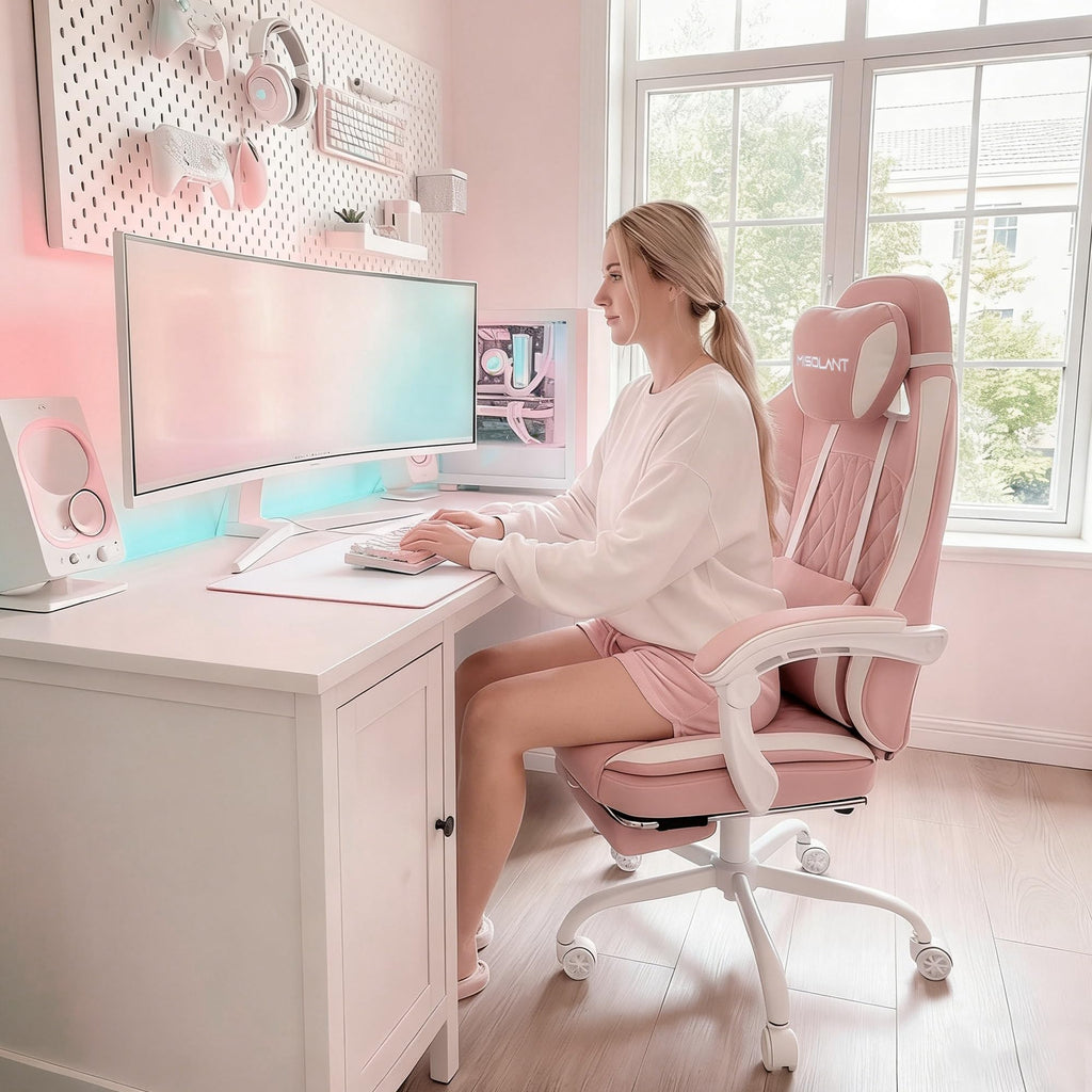Gaming Chair, Fabric Gamer Chair with footrest for Adults, High Back Ergonomic Computer Game Chair with Adjustable