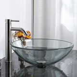 Aquaterior Tempered Glass Bathroom Vessel Sink 16" Round Countertop Vanity Basin Bowl Transparent Minimalist Modern