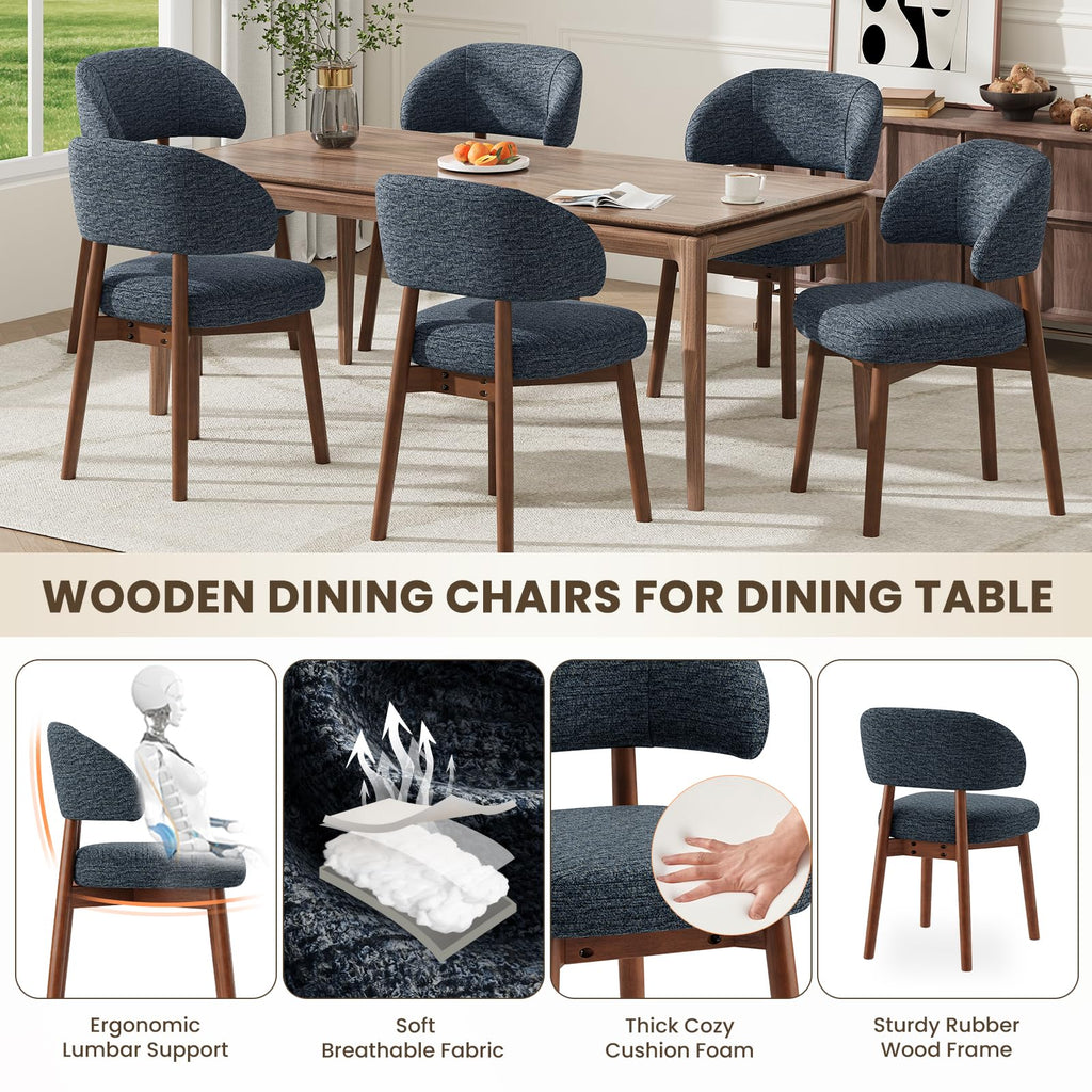 Wooden Set of 2, Modern Upholstered Dining Room Kitchen Side Chairs with Curved Open Back /Restaurant/Cafe, Dark Blue