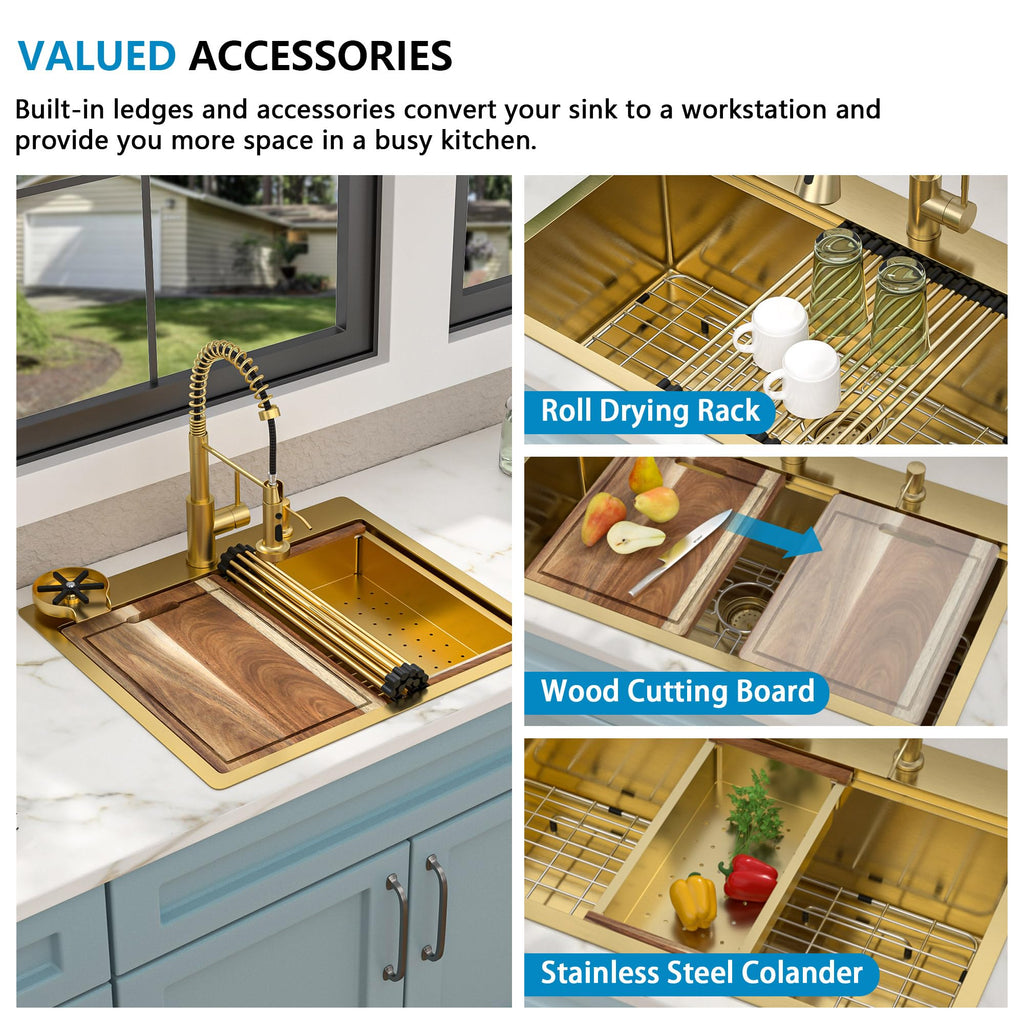 25"x22" Brushed Gold Drop Sink Ledge Workstation