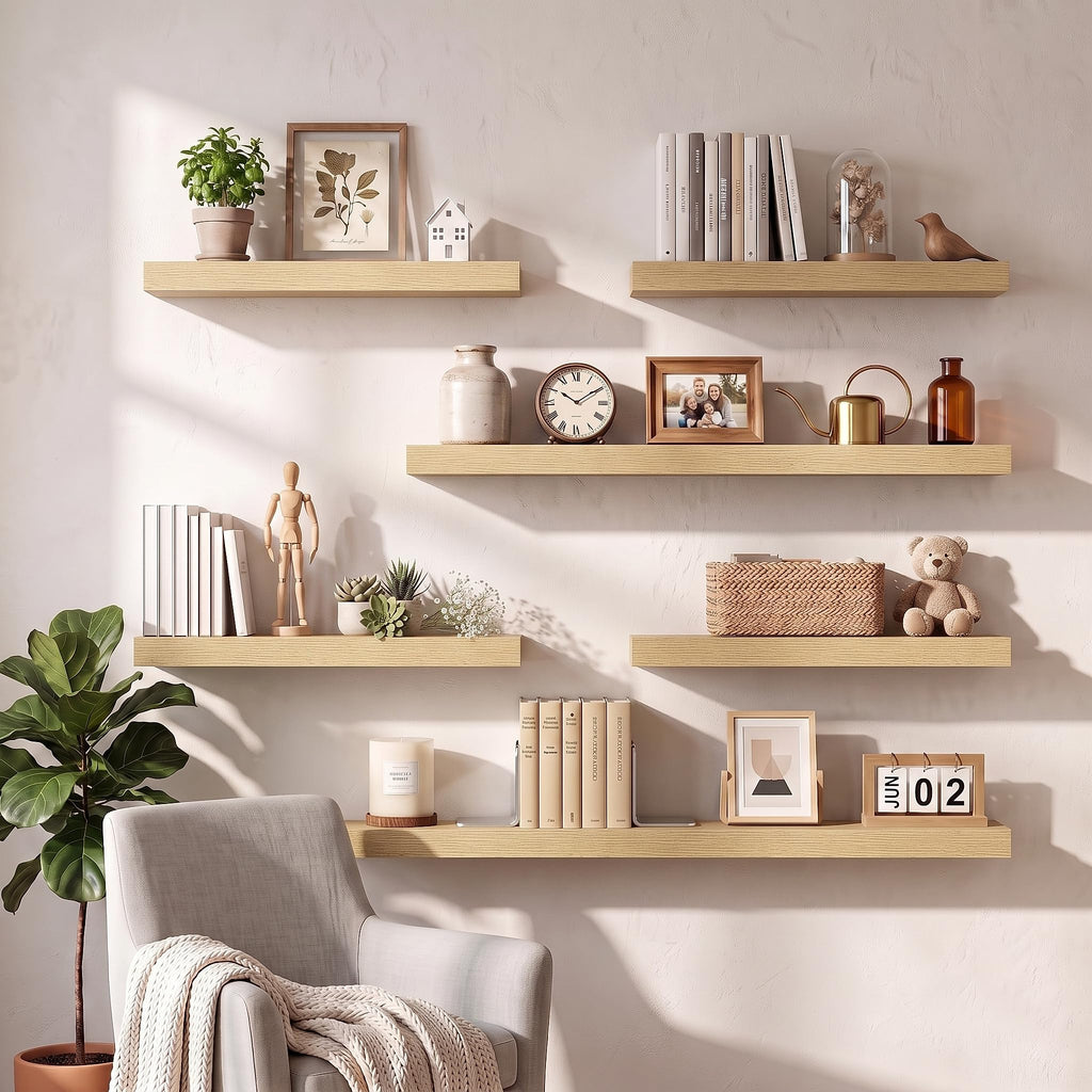 30Inch Floating Shelves 8" Deep Wall Mounted Set of 3 Oak