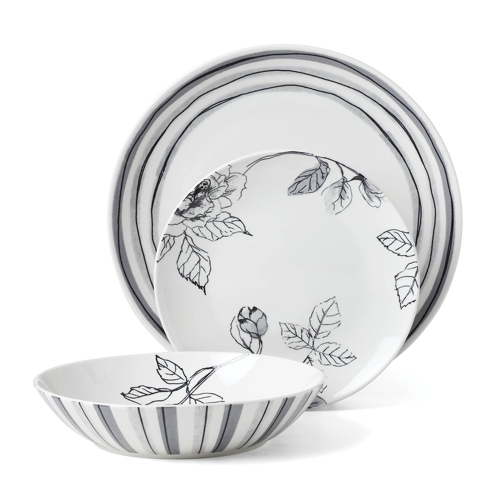 Sketchbook Piece Dinnerware Set, 12 Count, White, Dorm Necessities, Dorm Essentials