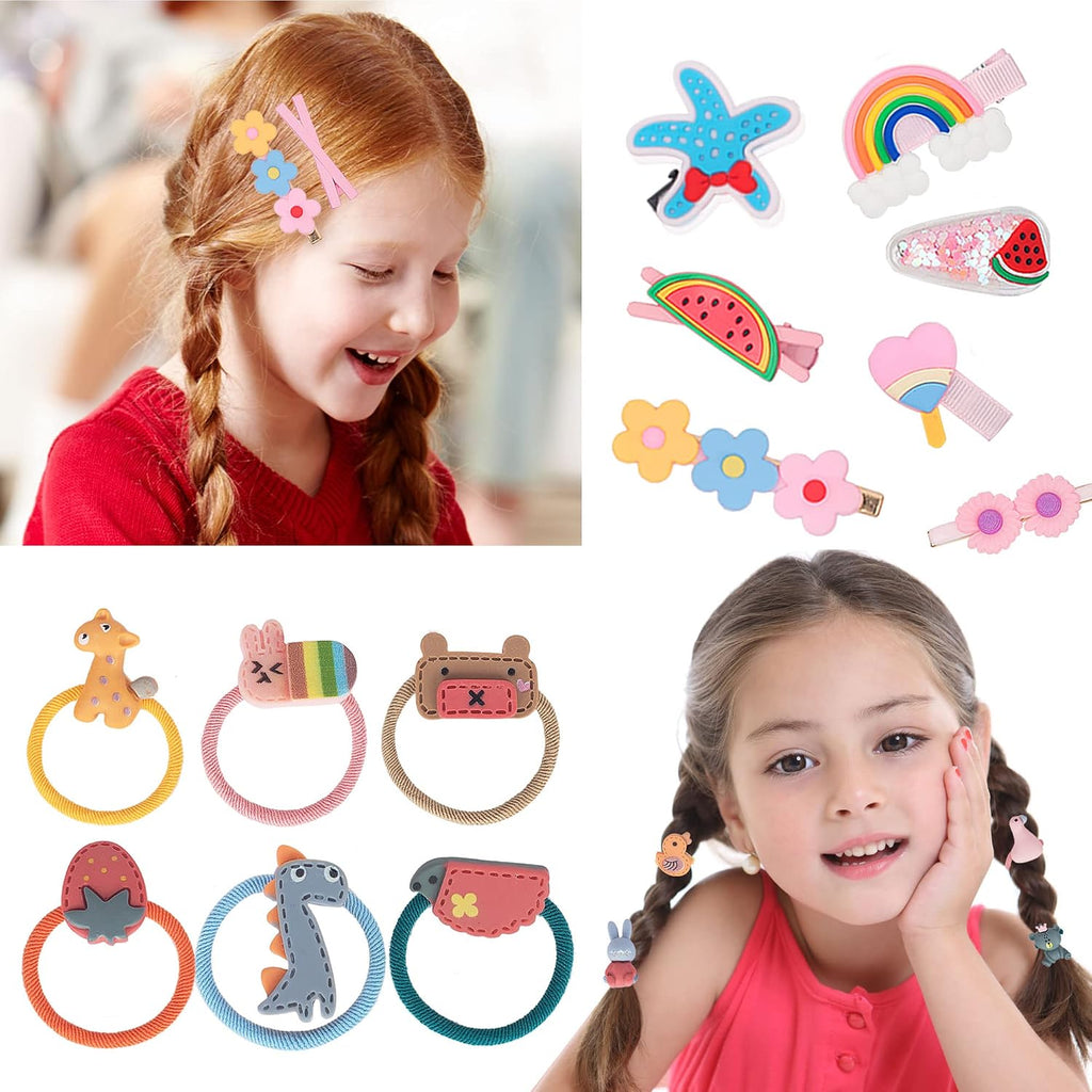 Hair Accessories Set for Girls: Jewelry Box, Hair Clips, Barrettes, Ties, Bows - Teen Girl Gift for Ages 4-12 (Pink)