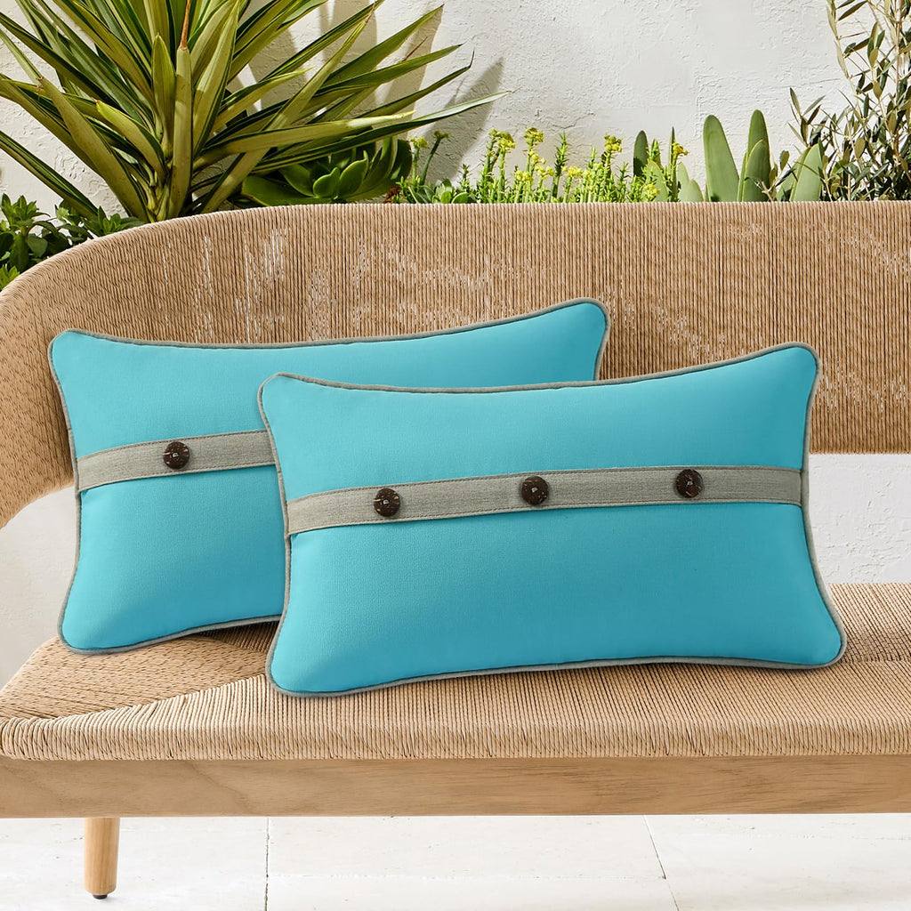Outdoor Sunbrella Decorative Pillows with Triple Coconut Buttons Pack of 4, 20" x 12" Outdoor Pillow Set for Couch