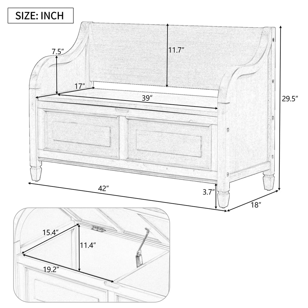 42 Inch Rustic Style Storage Bench, Antique Navy and Beige