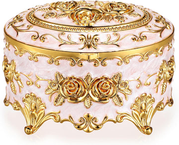 Vintage Metal Jewelry Box - Oval Trinket Organizer Ring Box Case