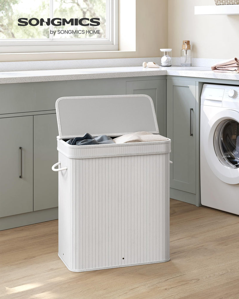Bamboo Laundry Hamper with Lid, 39.6-Gallons, with Handles