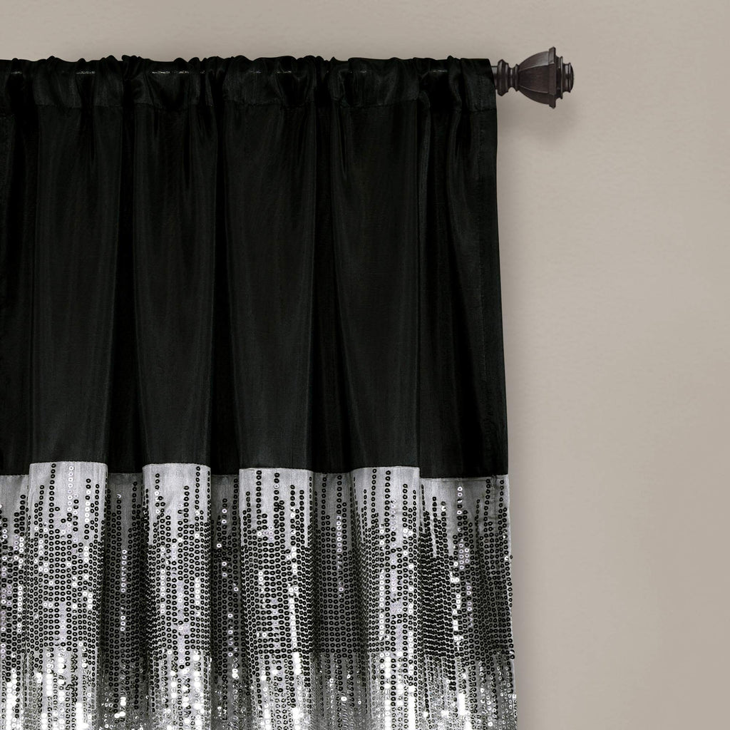 Night Sky Window Curtain Panel, Single 42"W x 84"L Black & Gray - Sequin Backdrop Curtain - Room Darkening Curtains