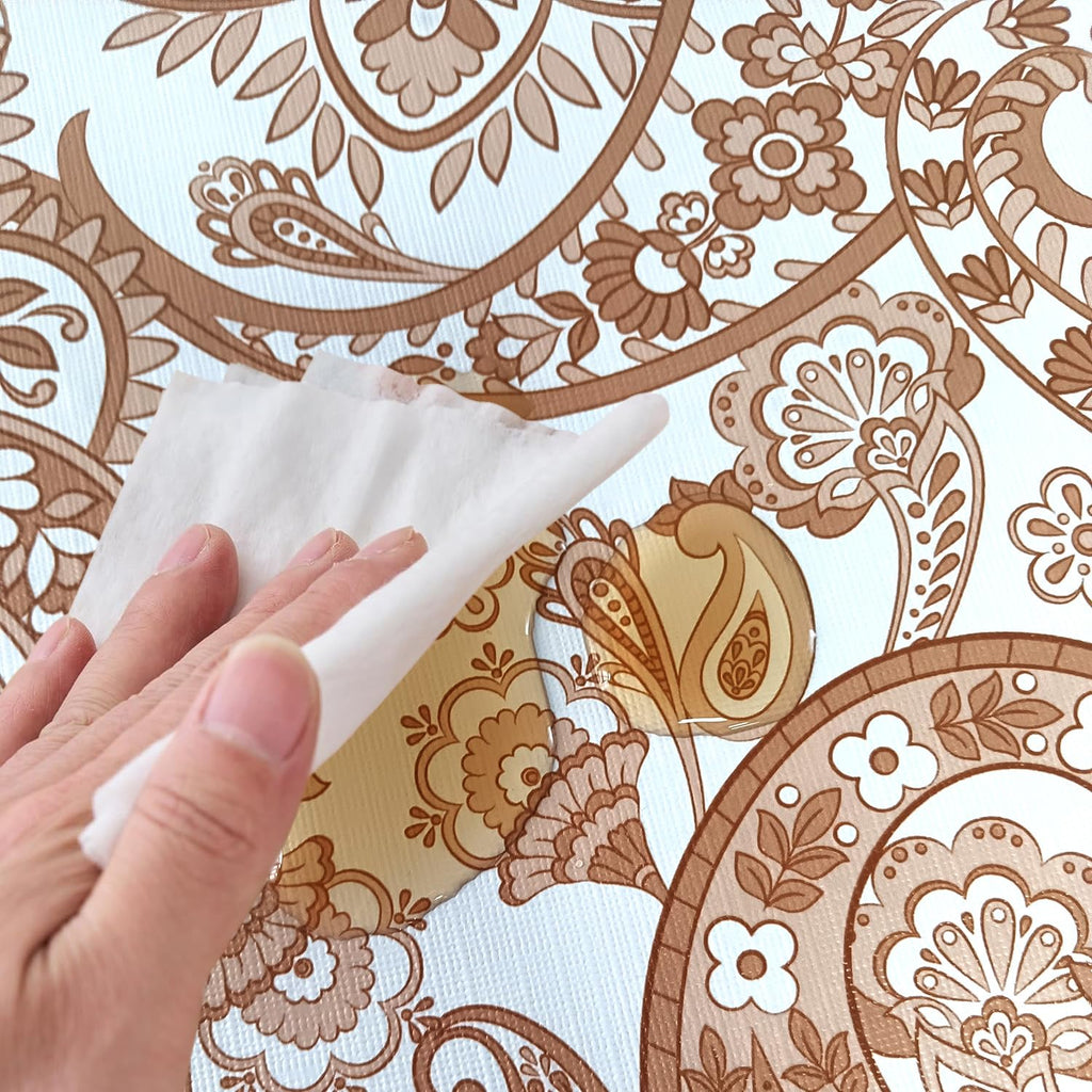 Luxury Paisley Round Vinyl Tablecloth with Flannel Backing - Waterproof, Oilproof, Wipeable Dining Table Cover for